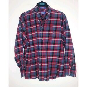 Pendleton Canterbury Cloth Button‎ Up Mens XL Merino Wool Pima Cotton Red Plaid